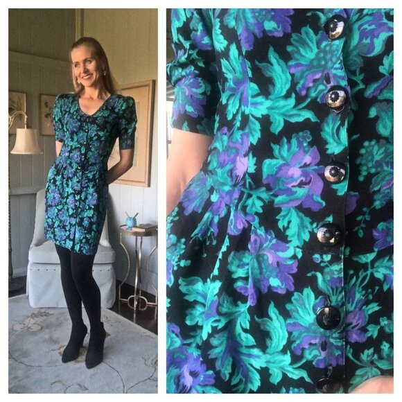 All that Jazz Dresses & Skirts - VintagFloral Midi Dress, Puff Sleeve Dress, 80s Dress, like Laura Ashley | Small